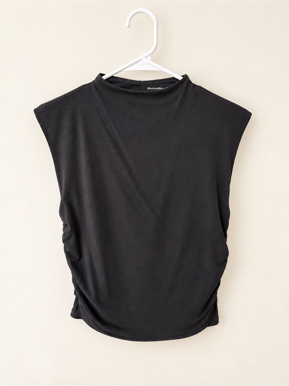 Abercrombie & Fitch Black Sleeveless Mock Neck Tank with Side Ruching